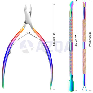 Wholesale High Quality Stainless Steel Rainbow Titanium <b>Cuticle</b> <b>Nipper</b> And Double Ended Nail Pusher Tool Set For Manicure - Product Image 4