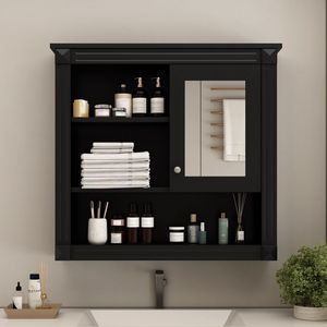 Armoire de salle de bain murale de 32 pouces avec 4 étagères et porte miroir, rangement pour toilettes et armoire à pharmacie - Product Image 3
