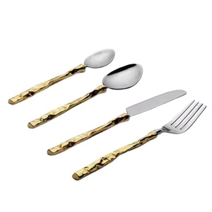 Dining Serving <b>Set</b> Gold Plated Flatware with Long White <b>Beads</b> Handle Twist Design Mirrored Steel Cutlery Sushi Serving <b>Set</b> - Product Image 1