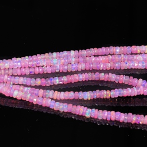 Perles d'opale éthiopienne rose facettées en forme de rondelle 3-4 mm, pierres en vrac pour la fabrication de bijoux, vente en gros - Product Image 2