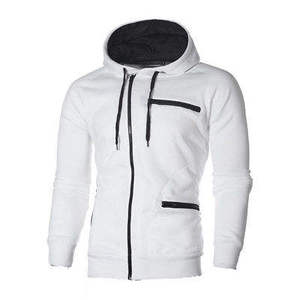 Sweat-shirt à capuche zippé pour homme, coupe ajustée, couleur unie, en molleton bouclette, décontracté, pour l'automne, avec poches, respirant, longueur standard - Product Image 6