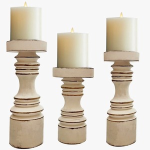 ชุดเชิงเทียนไม้สีขาวทรงกระบอกสำหรับตกแต่งบ้าน3ชิ้นทนทาน - Product Image 1