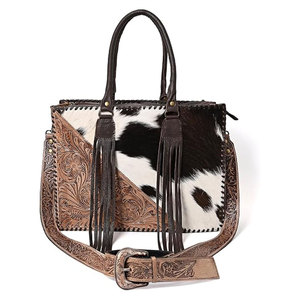 Sac fourre-tout décontracté en cuir de vachette naturel pour femme, avec perles, bandoulière réglable et amovible, élégant, pliable, polyvalent, à porter à l'épaule - Product Image 1