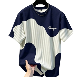 Mens Color Block Striped T <b>Shirt</b> Short Sleeve Crew Neck Casual Streetwear Contrast Panel <b>Patchwork</b> Fashion Wholesale Apparel - Product Image 1