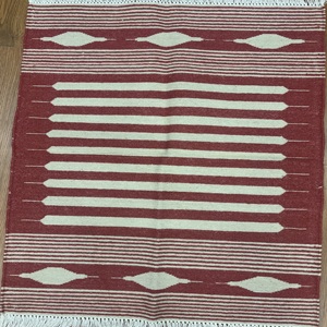 Alfombra Bohemia a Rayas de Lana Acrílica, Rectangular, Roja y Blanca, con Flecos, Tejido Plano, Decoración para Sala de Estar - Product Image 3