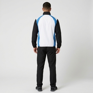 Conjunto Deportivo para Hombre, Personalizado, Blanco, Azul y Negro, Chaqueta Deportiva con Cremallera Completa y Pantalones de Pierna Recta, Estampado de Líneas Onduladas, Ropa Deportiva para Equipo - Product Image 2