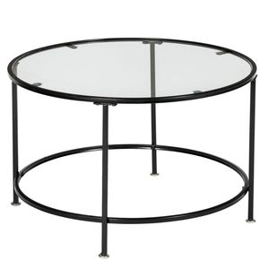 Tavolino da Caffè Rotondo in Ferro Battuto Nero con Piano in Vetro Temperato Spesso 5mm a 2 Livelli - Product Image 1