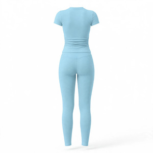 Conjunto de Yoga para Mujer, Personalizable, con Costuras Invisibles, Transpirable, Cintura Alta, Leggings Largos, Manga Corta, Cuello Redondo, Spandex - Product Image 2