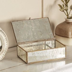 Golden Brass <b>Mirrored</b> Jewelry Box With Handle Storage Organizer - Product Image 4