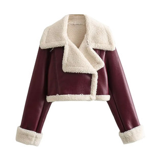 Veste de sport Econex en cuir PU rouge à franges brodées, col rabattu court, manches longues, respirante pour femmes - Product Image 6