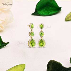 New Arrival Natural 10x8mm Prong Set Peridot & Diamond <b>Earrings</b> 14k Fine Gold Diamond Halo Bridal <b>Earrings</b> From Chordia Jewels - Product Image 4