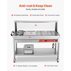 Scaldavivande Elettrico Professionale Commerciale a Vapore 7 Teglie + 2 Pentole 1800W con Controllo Manuale della Temperatura per Buffet e Catering - Product Image 5