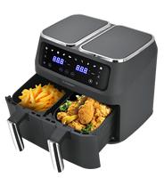 Penggorengan Udara Listrik Modern Kompak Persegi Kecil dengan Layar LCD, Alat Masak Pintar Bebas Minyak, Mudah Dibersihkan, Keranjang Ganda