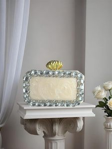 Resin Clutch Bag for Women with Intricate Stone Work & Golden Lotus Knob Party nikah <b>wedding</b> Purse handcrafted resin clutch - Product Image 4
