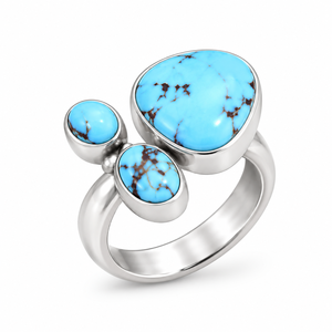 Anillo de Turquesa Azul Estilo Suroeste, Anillo con Gema, Diseño de Joyería Boho Occidental Hecho a Mano para Mujer - Product Image 6