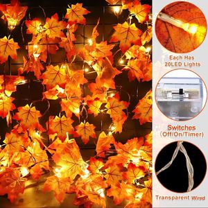 Patented 30Ft Fall Garland 60 LED <b>Leafed</b> <b>Lights</b> Timer 3 Pack Realistic Maple <b>Leafed</b> Battery Decorative Lighting Decorations - Product Image 6