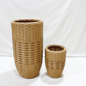 New Design Minimalist PE Rattan <b>Planter</b> Tall Round Flower Pot with Hand Carved Finish Sturdy Iron Frame Support Eco-Friendly - Product Image 4