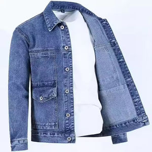 Top Notch Denim <b>Jacket</b> For <b>Men</b> Slim Fit <b>Trucker</b> Coat Clean Solid Color Casual Workwear Outerwear Customized Wholesale Apparel - Product Image 4