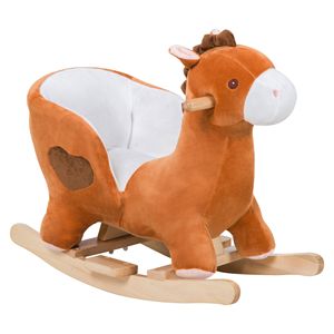 Cavallo a Dondolo Musicale Marrone e Bianco in Peluche per Bambini 1-3 Anni, Giocattolo Cavalcabile in Legno per Bambini e Bambine - Product Image 1