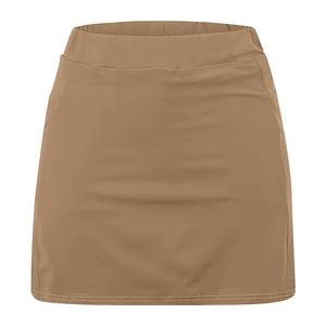 Women Built-In Shorts <b>Elastic</b> Waist Solid Color Asymmetrical Wrap Sport <b>Skirt</b> Breathable Woven Mini Length Orange Polyester - Product Image 2