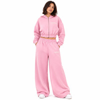 Ensemble Athleisure de Luxe Élégant et Oversize : Veste Zippée Courte et Pantalon de Survêtement Ample en Coton Premium Personnalisé – Tenue Décontractée et Sportive