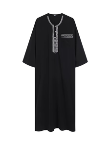 Wholesale Premium Cotton Stand Collar Modest Men's <b>Islamic</b> Eid Plus Size Loose Fit Floor Length Short Sleeve Quick Dry - Product Image 2