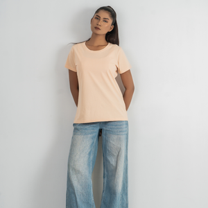 T-shirt décontracté d'été pour femme, manches courtes, col rond, 100% coton peigné jersey, logo personnalisé imprimé en sérigraphie, coupe classique - Product Image 6