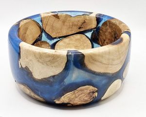 Tazón de Cerámica Hecho a Mano con Diseño Mediterráneo, Patrón Marmoleado Azul y Blanco, Borde Dorado, para Servir y Regalar - Product Image 2