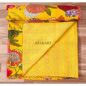 Couvre-lit pour femme ART&ART, fait main en Inde, en coton 100%, imprimé à la main, motif floral, poids du tissu 220g, Rajasthan - Product Image 3