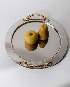 Elegante Bandeja Redonda de Metal para Servir con Asas de Diseño Doradas, Ideal para Servir Té y Café, Cenas en Casa y Fiestas - Product Image 4