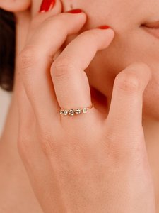 Minimalist Round Brilliant Cut Diamond Five Stone <b>Ring</b> Lab Grown 14K Solid Gold Anniversary Party Gift for Perfect Jewelry - Product Image 3