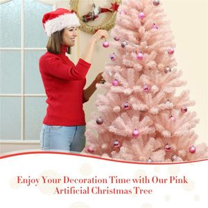 Albero di Natale Artificiale Rosa da 2,1 m con Cerniere e Base in Metallo, Albero di Natale Artificiale Pieno e Voluminoso - Product Image 3