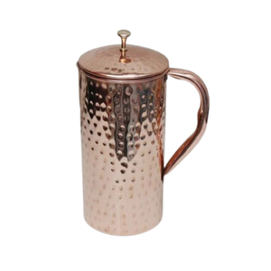 Carafe à eau artisanale 100% cuivre martelé avec couvercle à bouton en laiton, pichet ayurvédique en cuivre pour les bienfaits de l'eau alcaline naturelle - Product Image 5