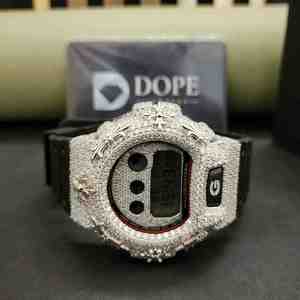 Trendy Exclusive Fashion Diamond <b>Watch</b> with Stainless Steel <b>Case</b> Half Iced Black Rubber Band <b>Watch</b> - Product Image 1