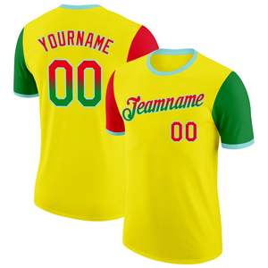 Maillot de baseball personnalisé jaune vert rouge, impression sublimée, nom de l'équipe 00, col rond, manches courtes, vêtements de sport unisexes pour adultes - Product Image 1