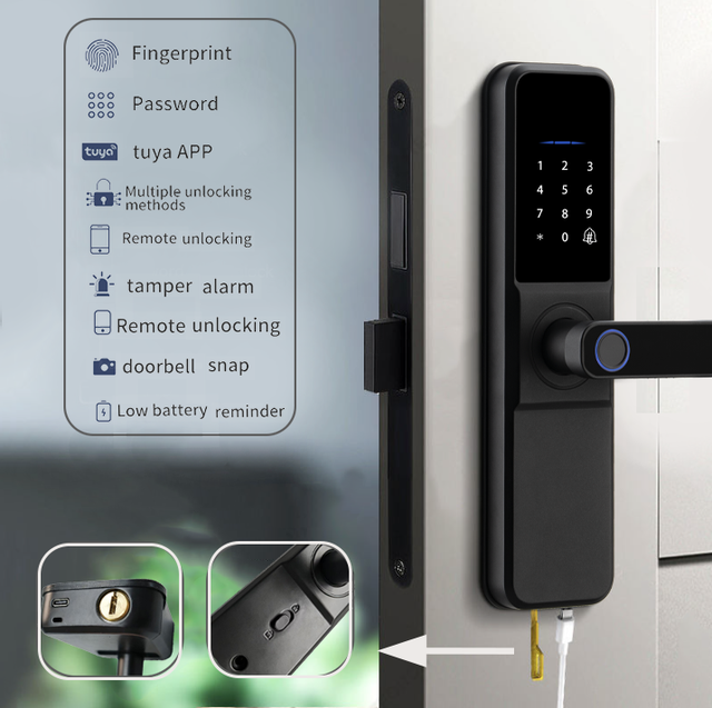 Tuya WIFI Wireless Aluminum Alloy Glass Door Lock Handle Fingerprint Electric Smart Lock Ttlock Smart Digital Hotel Door Lock