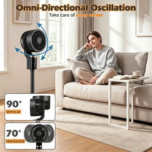 Ventilatore Portatile Nero con Pannello LED Touch, Oscillazione Orizzontale a 70° e Inclinazione a 90°, Ventilatore da Terra Leggero per Casa e Hotel - Product Image 4