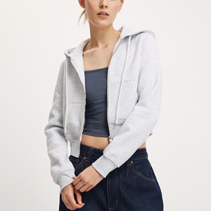 Wholesale Women <b>Cropped</b> <b>Zip</b> <b>up</b> <b>Hoodie</b> Streetwear Drop Shoulder Crop Top Fleece Inside Long Sleeve High Quality Crop Hoodies - Product Image 6