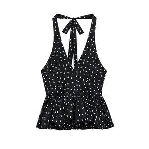 Spandex/Cotton Knitted Casual Short Breathable Canvas Peplum Women's Tank <b>Top</b> with Front Logo Quick Dry & Eco-Friendly - Product Image 2