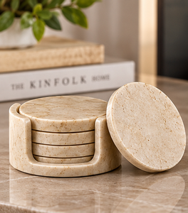 Natural Marble Drink <b>Coaster</b> Set of 4 with Holder Round Stone Table <b>Coasters</b> <b>Cork</b> Backed - Product Image 3