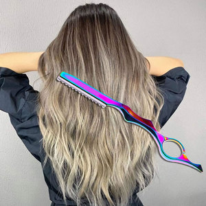 Outil professionnel de coiffure pour la coupe, l'amincissement et la texturisation des cheveux, rasoir à plumes, couleur arc-en-ciel, qualité salon premium - Product Image 2