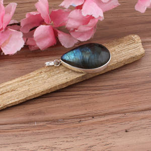 Collier en pierre de labradorite naturelle, argent sterling 925 plaqué platine, pierre bleue chatoyante, vintage, fait à la main, unisexe, pour mariage - Product Image 2