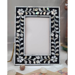 <b>Vintage</b> Mother of Pearl Inlay Photo <b>Frame</b> Black and White Floral Mosaic <b>Picture</b> <b>Frame</b> for Tabletop Display & Luxury Home Decor - Product Image 1