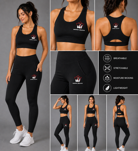 Ensemble de yoga pour femmes Warpro Industry, haut court noir, leggings taille haute, ensemble de vêtements de sport 2 pièces, couleur unie, respirant, en spandex - Product Image 6