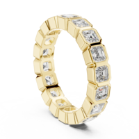 Cincin berlian hasil lab potongan Asscher 2 karat dengan cincin berlian hasil lab potongan Asscher 4,20 mm bertahtakan bezel senada, emas kuning 14 karat