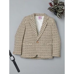 Blazer à carreaux beige formel pour garçons - Product Image 4