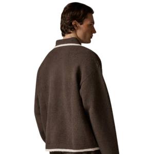 Pull en maille pour homme, marron, manches longues, col boutonné texturé, pull décontracté d'hiver, mélange de coton - Product Image 4