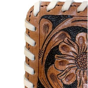 Cartera de Cuero Genuino Hecha a Mano Personalizable, Estilo Bohemio, con Diseño Floral Occidental, Cierre Largo y Múltiples Ranuras para Tarjetas - Product Image 4