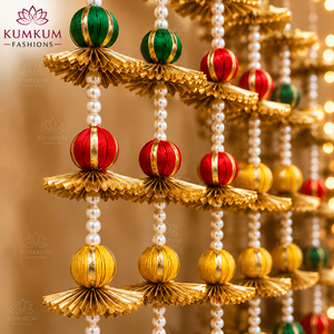 Guirlandes décoratives multicolores légères faites à la main avec pompons et pampilles Gotta Patti pour mariage indien, Noël, Haldi, Mehndi - Product Image 2