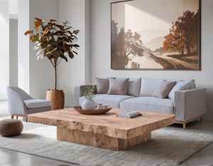 Table basse en bois naturel 2026 avec plateau épais et robuste, structure de base solide et style intérieur minimaliste élégant - Product Image 3